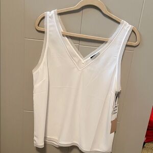 Nordstrom NWT Haolgen white v-neck tank with sheer edging